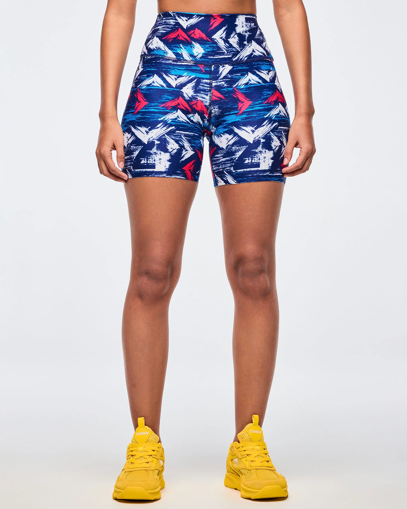 Apres Zumba High Waisted Biker Shorts - Blue/White - Image 4