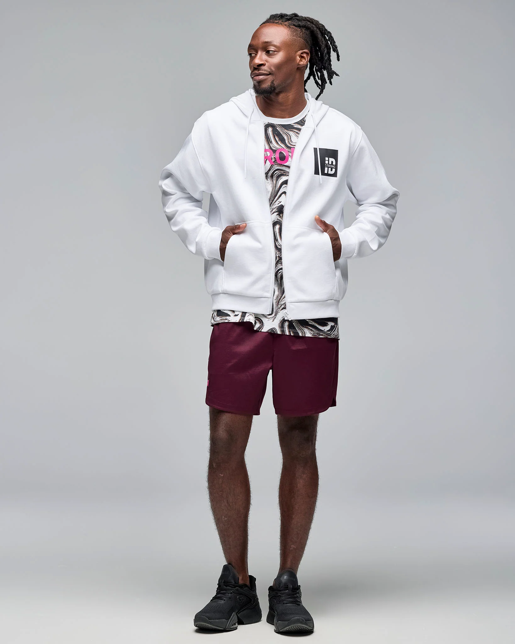 STRONG iD Unisex Tee - Burgundy/Black - Image 10