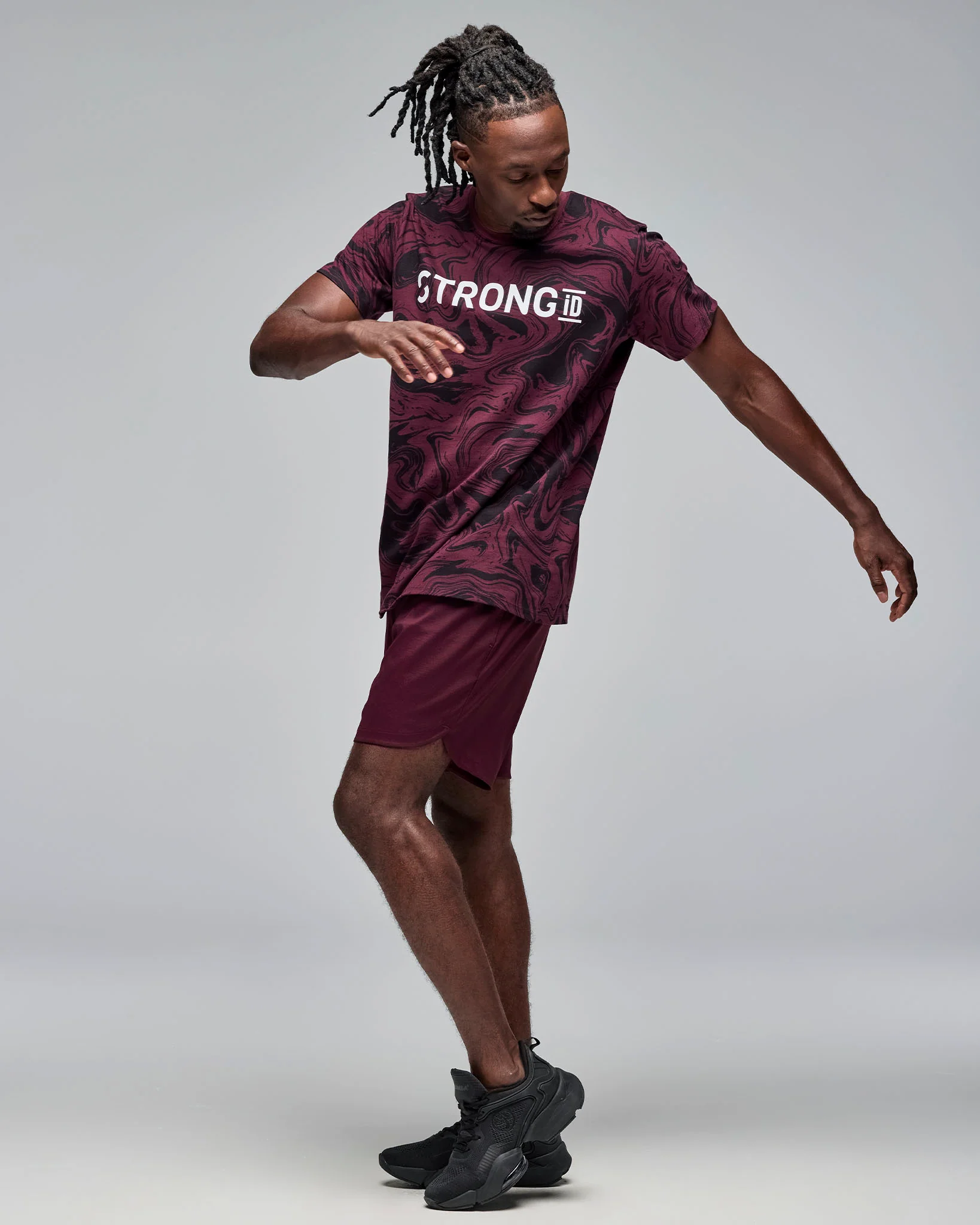 STRONG iD Unisex Tee - Burgundy/Black - Image 3
