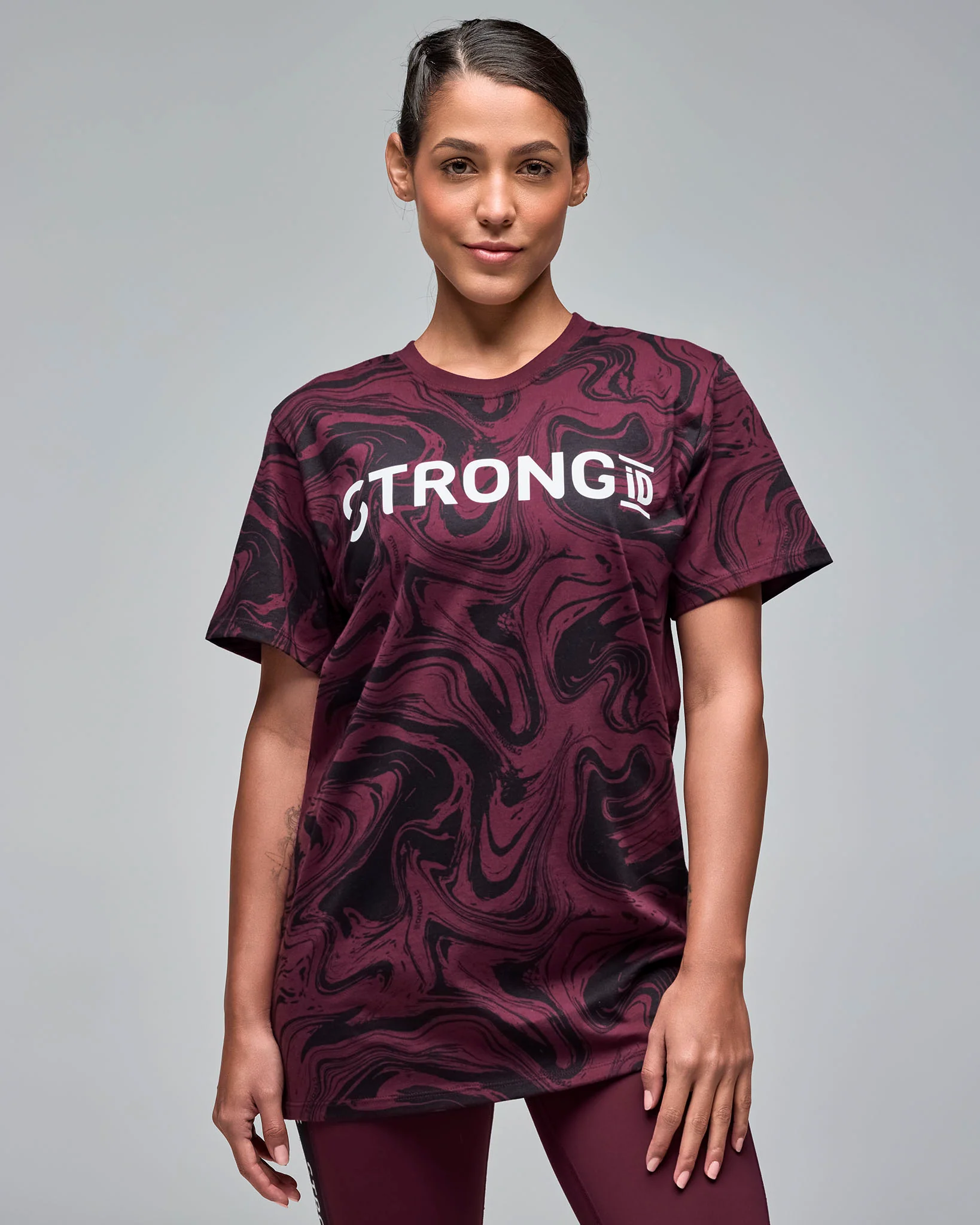STRONG iD Unisex Tee - Burgundy/Black - Image 4